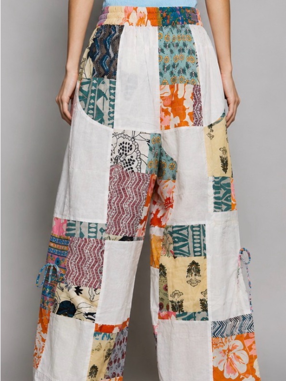 POL Printed Patchwork Wide Leg Pants with Adjustable Side Drawstring NWT - Picture 3 of 3